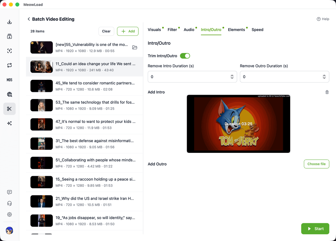 Batch Video Intro Outro Editor